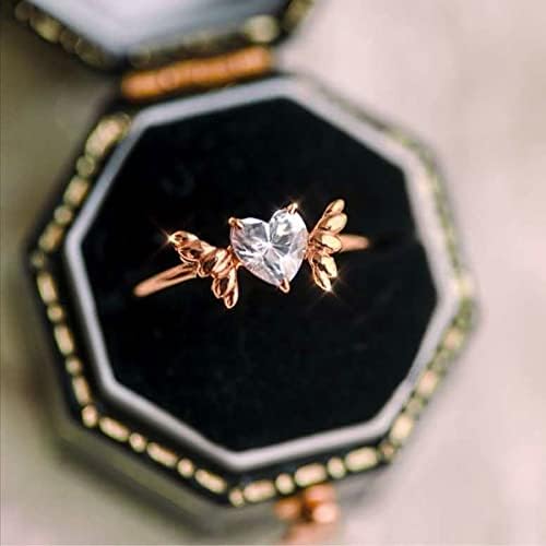 2023 Gyönyörű Szárny Gyémánt Szív Gyűrű Nők Eljegyzési Gyűrű, Ékszerek, Ajándék Gyűrű Készlet, Rozsdamentes Acél (Rose Gold,
