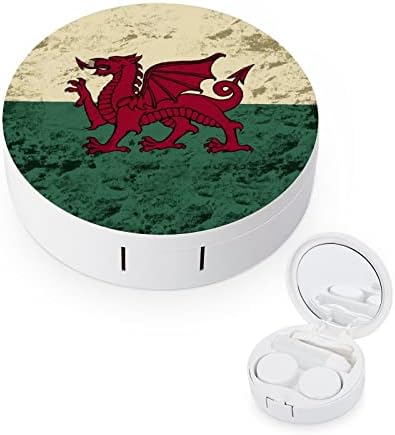 Veterán Walesi Zászló Utazási kontaktlencséd Kit Hordozható kontaktlencse Doboz Áztassa Tároló csomag, Tükör