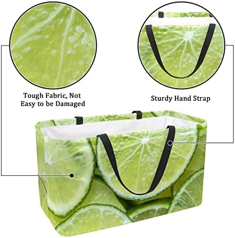 Újrafelhasználható Bevásárló Kosár, Zöld Citromos Szelet Minta Hordozható Összecsukható Piknik Táskák Szennyes Kosár Bevásárló