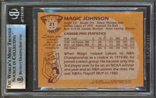 Lakers Magic Johnson Aláírt 1981 Topps 21 Kártya BAS Asztalon - Kosárlabda Asztalon Kezdő Lapot