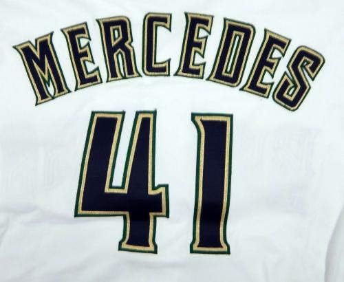 1995 Milwaukee Brewers Jose Mercedes 41 Játékban Használt Fehér Jersey - Játék Használt MLB Mezek