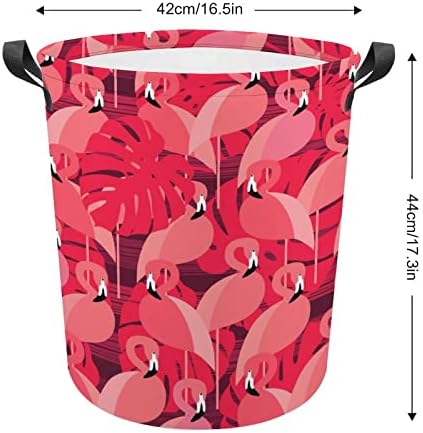 Rózsaszín Flamingók a pálmalevelekből Összecsukható Kosárban Szennyesben fogantyúval Mosás Bin Koszos Ruhákat, Táskát, a