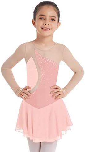 TSSOE Gyerekek Lány Hosszú Ujjú Flitterekkel Nyomtatás Jég Roller műkorcsolya Ruha Illúzió Balett Dancewear