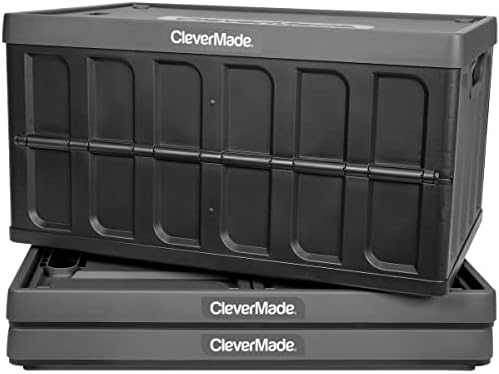 CleverMade 46L Összecsukható Tárolók szemhéjakkal & Összecsukható Tej Láda, 25L Rakható Műanyag Tároló Tartályok CleverCrates