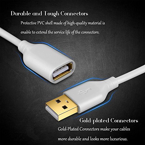 Costyle Fehér USB Hosszabbító Kábel, 2-Komponensű USB 2.0 10ft/3m USB-A Típusú Férfi-Női USB Hosszabbító Kábel, Fehér, USB