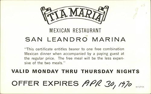 Tia Maria Mexikói Étteremben San Leandro Marina San Leandro, Kaliforniai CA Eredeti Régi Képeslap