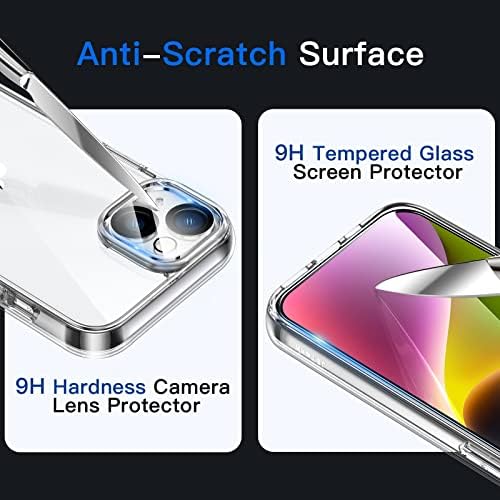 JETech 3 1 Esetben iPhone 14 6.1-Es, a 2-Pack képernyővédő fólia, majd a Kamera Lencséjét Védő, Nem Sárguló Ütésálló Lökhárító
