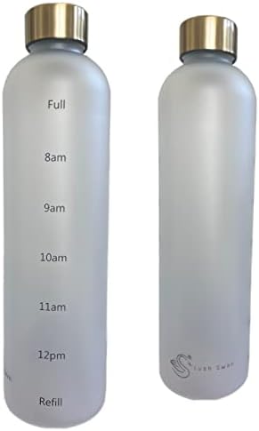 Víz Üveg Időt Jelölő, 32oz 1 Liter, BPA Mentes Matt Műanyag, Újrafelhasználható Üveg Vizet, Szivárgásmentes (Tiszta Fehér)
