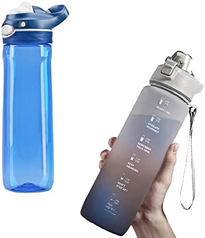 DEARART 2-Pack 26oz Kék Víz Üveg & 32oz Szürke Víz Üveg BPA MENTES AUTOSPOUT Rejtett Csésze Szája, Már Kezelni, Egyszerű,