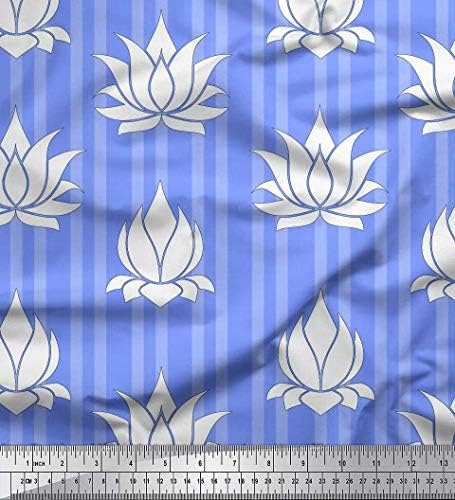 Soimoi Kék Pamut Jersey Anyagból Csík & Művészi Lótusz Virágos Dekor Anyag Nyomtatott Udvaron 58 Cm Széles