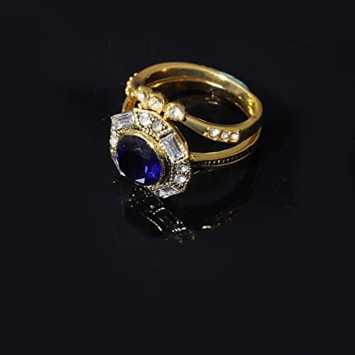 2023 Új Gyűrű, Ékszerek, Gyűrű Részt Ékszer Divat Kék Kör a Nők Fényes Kő Cirkon Gyűrűk Aranyos Pár Csengés (Arany, 8)