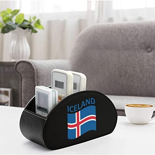 Zászló Izland Bőr Távirányító tartó, Vicces Caddy Tároló Doboz Asztali Szervező 5 Rekesz TV-készülék Blu-Ray Iroda