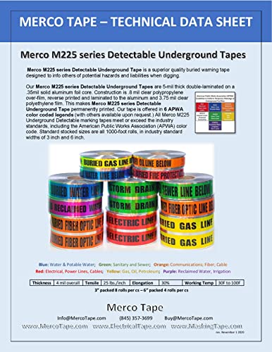 MERCO M225 Kimutatható Földalatti Szalag gázvezeték 3in x 1000ft - 1 Tekercs