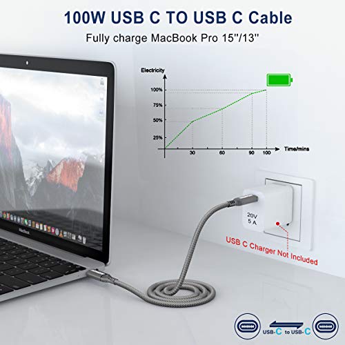 AkoaDa USB-C-USB-C 100W Kábel 15ft,USB C Fonott Gyors Töltő Kábel Kompatibilis A MacBook Pro 2020/2019/2018, iPad Pro 2020/2019/2018,Samsung