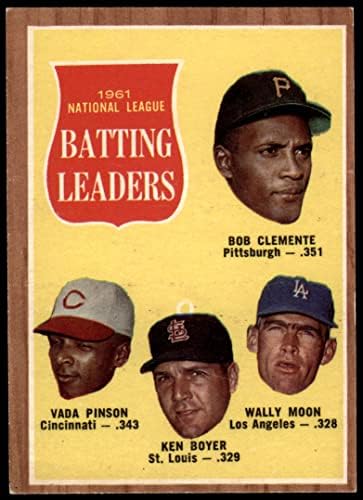 1962 Topps 52 NL Szemrebbenés Vezetők Roberto Clemente / Vada Pinson / Ken Boyer / Wally Hold Pittsburgh / St. Louis /