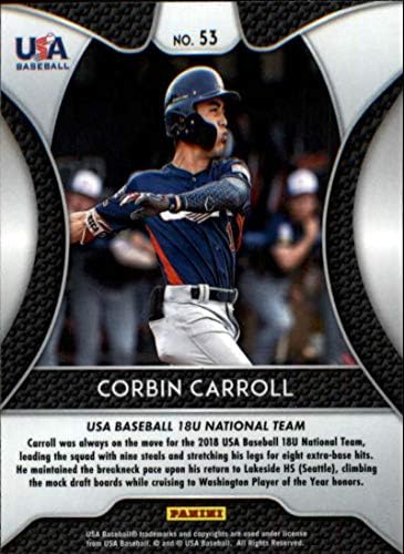 2019 Prizm Tervezet Baseball 53 Corbin Carroll USA Baseball 18U Hivatalos Panini Kollégiumi Engedéllyel rendelkező Kereskedelmi