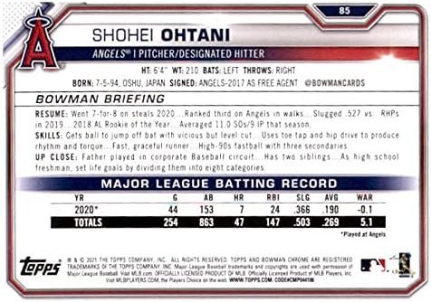 2021 Bowman 85 Shohei Ohtani Los Angeles Angels Baseball Kártya
