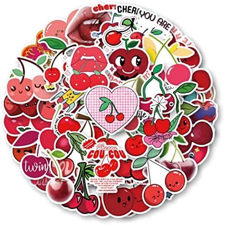 51 Db Cseresznye Matricák | Aranyos Rajzfilm Cherry Bomb Matrica, Piros Matricát Esztétikai, Vinil Vízálló Gyümölcs Matricák