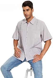 MAXJON Férfi Guayabera shirt Mens Kubai Ing, Rövid Ujjú Ing
