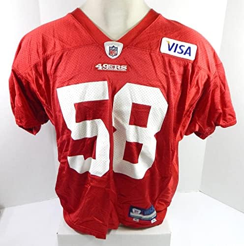 2009-ben a San Francisco 49ers 58 Játékban Használt Piros Gyakorlat Jersey XL DP33508 - Aláíratlan NFL Játék Használt Mezek