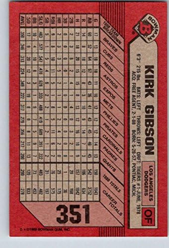 1989 Bowman 351 Kirk Gibson Los Angeles Dodgers Baseball NM-MT