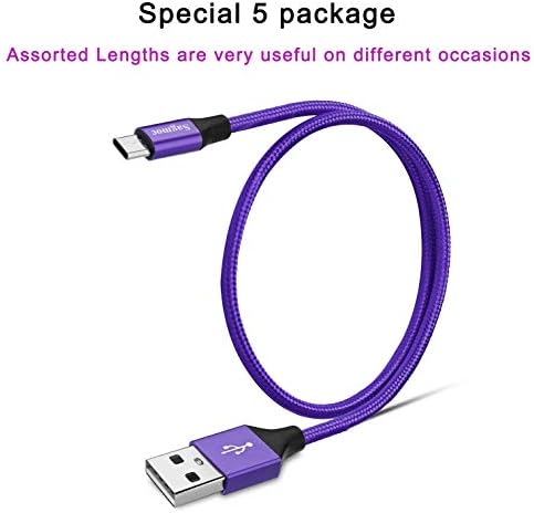 Sagmoc C Típusú Töltő Kábel Lila - USB-C, Gyors Töltő Kábel Fényes Fonott Nylon【5 Csomag】 2LÁB 3FT 2X6FT 10FT Samsung S9