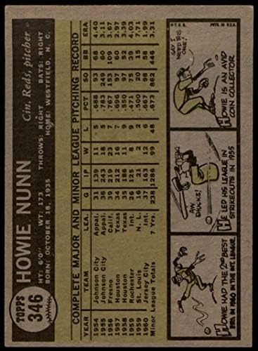 1961 Topps 346 Howie Nunn Cincinnati Reds (Baseball Kártya) EX Vörösök