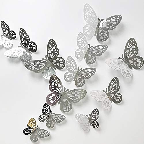 72Pcs Arany Ezüst Pillangós Fali Matrica, Matrica, 3D-s, Fém Művészeti Pillangó Freskó Dekoráció DIY Repülő Matrica Gyerekeknek