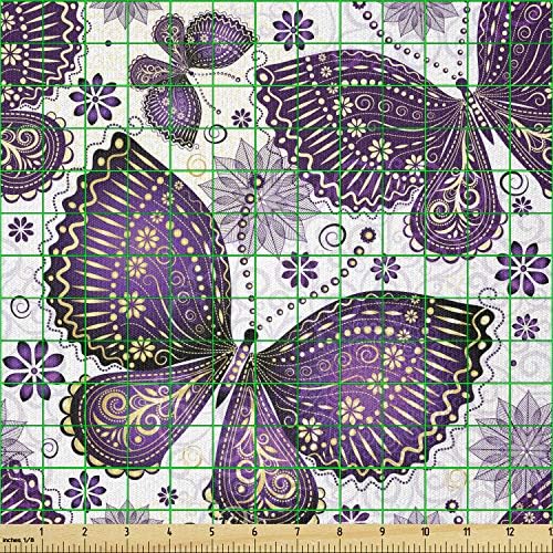 Ambesonne Természetes Anyag, amelyet Az Udvaron, Pillangók Paisley Motívum Szárnyak Virágok Art Print, Stretch Kötött Szövet