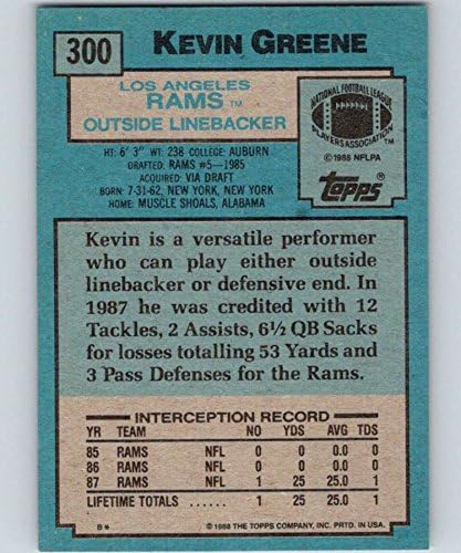 1988 Topps 300 Kevin Greene NM-MT RC Los Angeles Rams Labdarúgó J2M