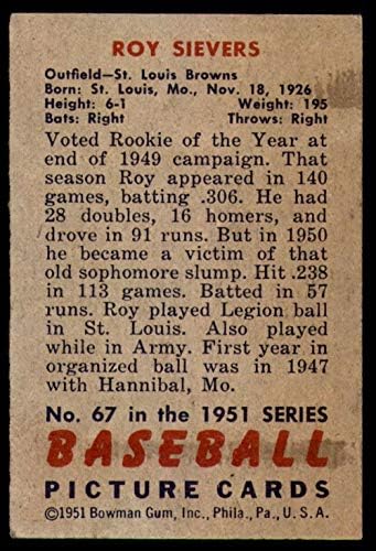 1951 Bowman 67 Roy sievers-t a St. Louis Browns (Baseball Kártya) EX Browns