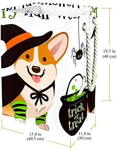 Inhomer Halloween Corgi Kiskutya Visel, Boszorkány Jelmez, 300D Oxford PVC, Vízálló Szennyestartót Nagy Kosárban a Takaró