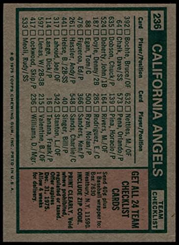 1975 Topps 236 Angyalok Csapat Lista Dick Williams Los Angeles Angels (Baseball Kártya) NM Angyalok