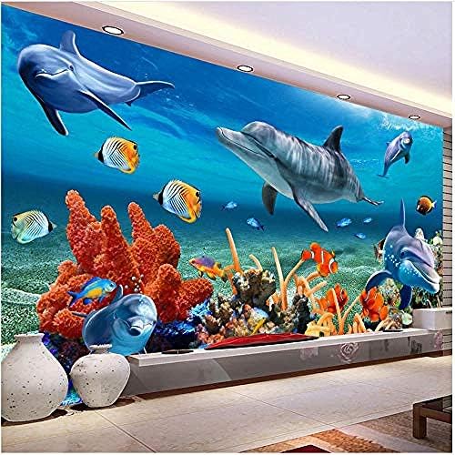 Clhhsy Vízálló, Levehető, Egyedi 3D-s Freskó Tapéta Gyerekeknek Víz alatti Delfin, Hal tapéta Akvárium Fal Háttér Room Decor