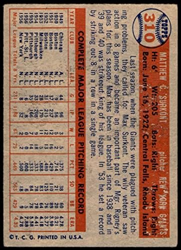 1957 Topps 310 Max Surkont New York Giants (Baseball Kártya) VG Óriások
