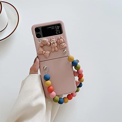 a Z Flip 3 Esetben Lányos Rózsaszín 3D Aranyos Candy Medve Játékok Karkötő Telefon tok Samsung Galaxy ZFlip3 Z Flip3 Kemény