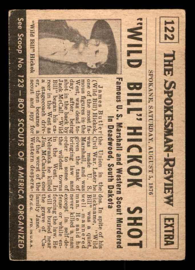 1954 Topps 122 xCOA Wild Bill Hickok Lövés (Kártya) (nem szilárd, fekete sávok, de mutass egy kis maradék maradék miután