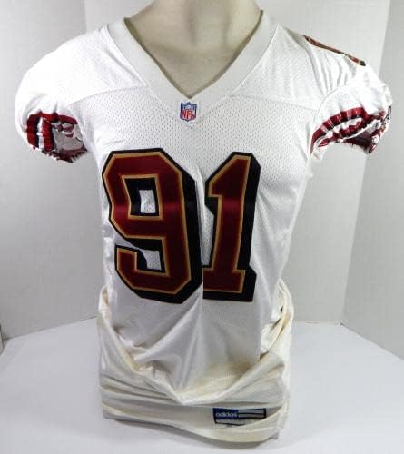 2000 San Francisco 49ers Chike Okeafor 91 Játék Kiadott Fehér Jersey 48 DP28763 - Aláíratlan NFL Játék Használt Mezek