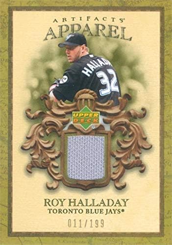 Roy Halladay játékos kopott jersey-i javítás baseball kártya (Toronto Blue Jays) 2007-Es Felső szint Leletek Ruházati MLBHA