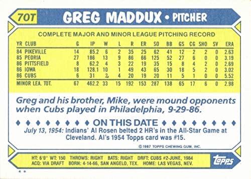 1987 Topps Forgalmazott Baseball 70T Greg Maddux Újonc Kártya