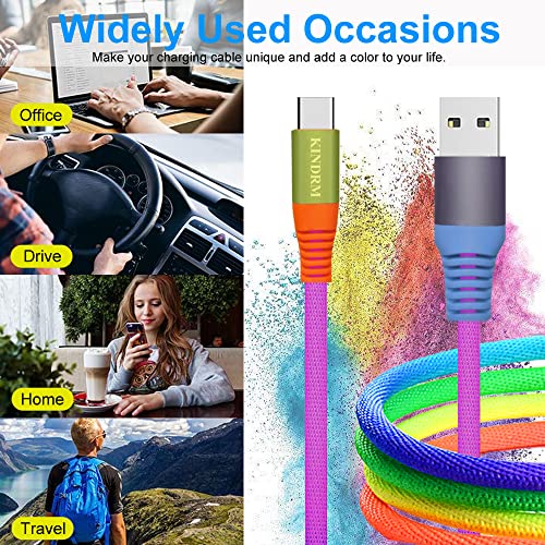 KINDRM USB-C Töltő, 3ft Színes Fokozatos USB-A Típusú C Kábel Fonott Nylon Gyors Töltés Kábel Samsung Galaxy S21 S22 S20
