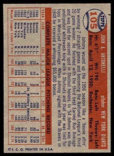 1957 Topps 105 Johnny Antonelli New York Giants (Baseball Kártya) NM Óriások