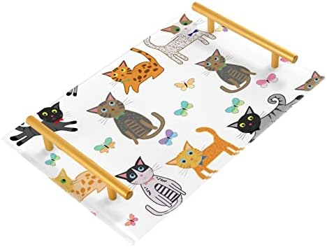 Dallonan Akril Mosdó Tálca Négyszögletes Macskák Pillangó Rajzfilm Dekoratív Tálcák Arany Nyelű Konyha Élelmiszer Nappali