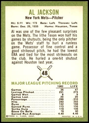 1963 Fleer 48 Al Jackson, New York Mets (Baseball Kártya) EX/MT+ Mets